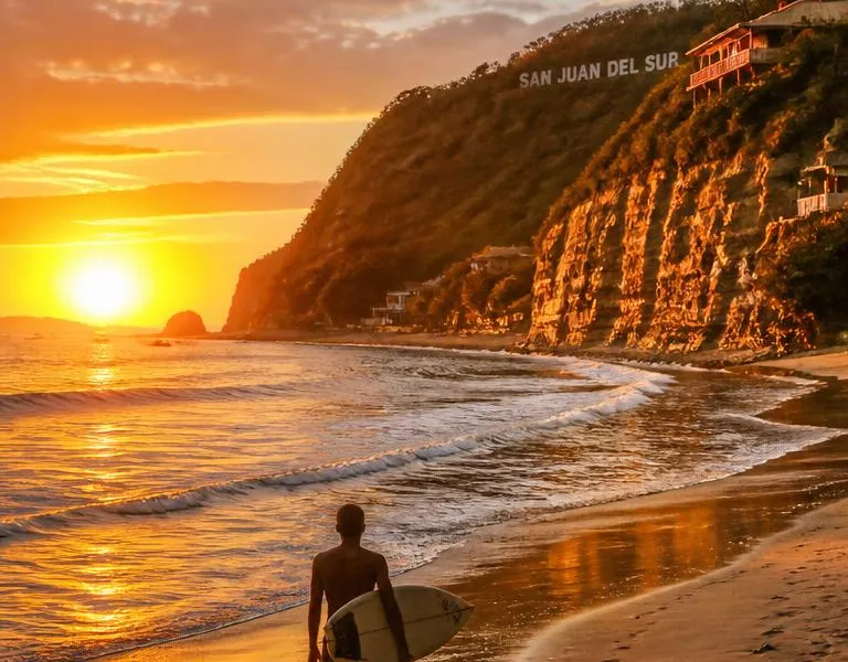 Pacific sunset surf beach in San Juan del Sur