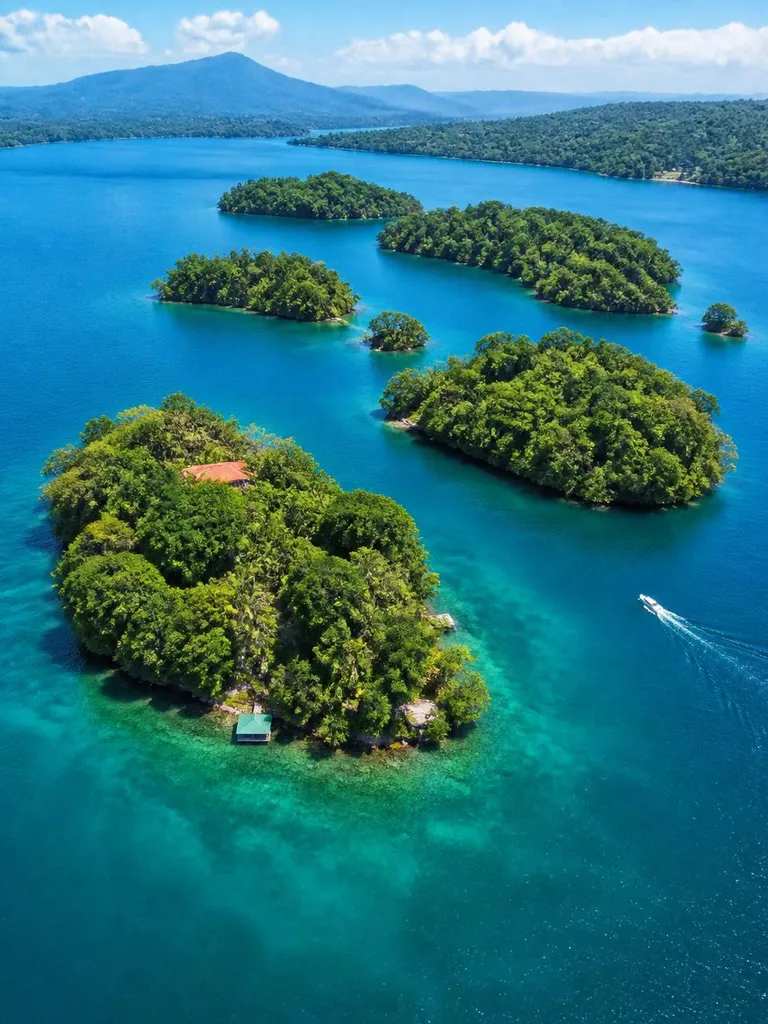 Aerial view of the lush tropical Islets of Granada
